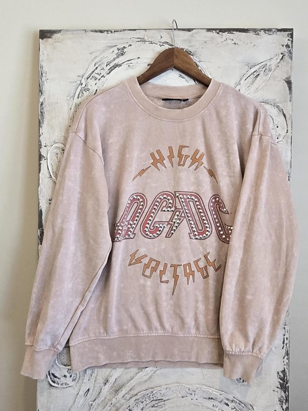 AC/DC Blush Crewneck Sweatshirt with High Voltage Graphic